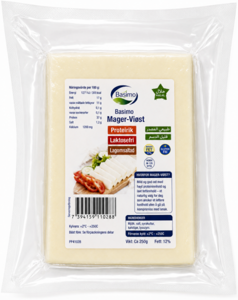 Basimo Hvit Ost Low Fat & Salt. 800 g x 12 Stk