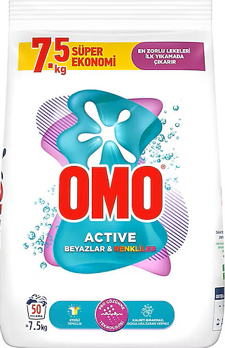 OMO Active Beyazlar-Renkliler 7.5 kg x 4 Stk